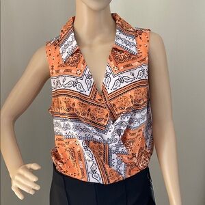 NEW Rachel Zoe Orange Patterned Sleeveless Top. Size M
